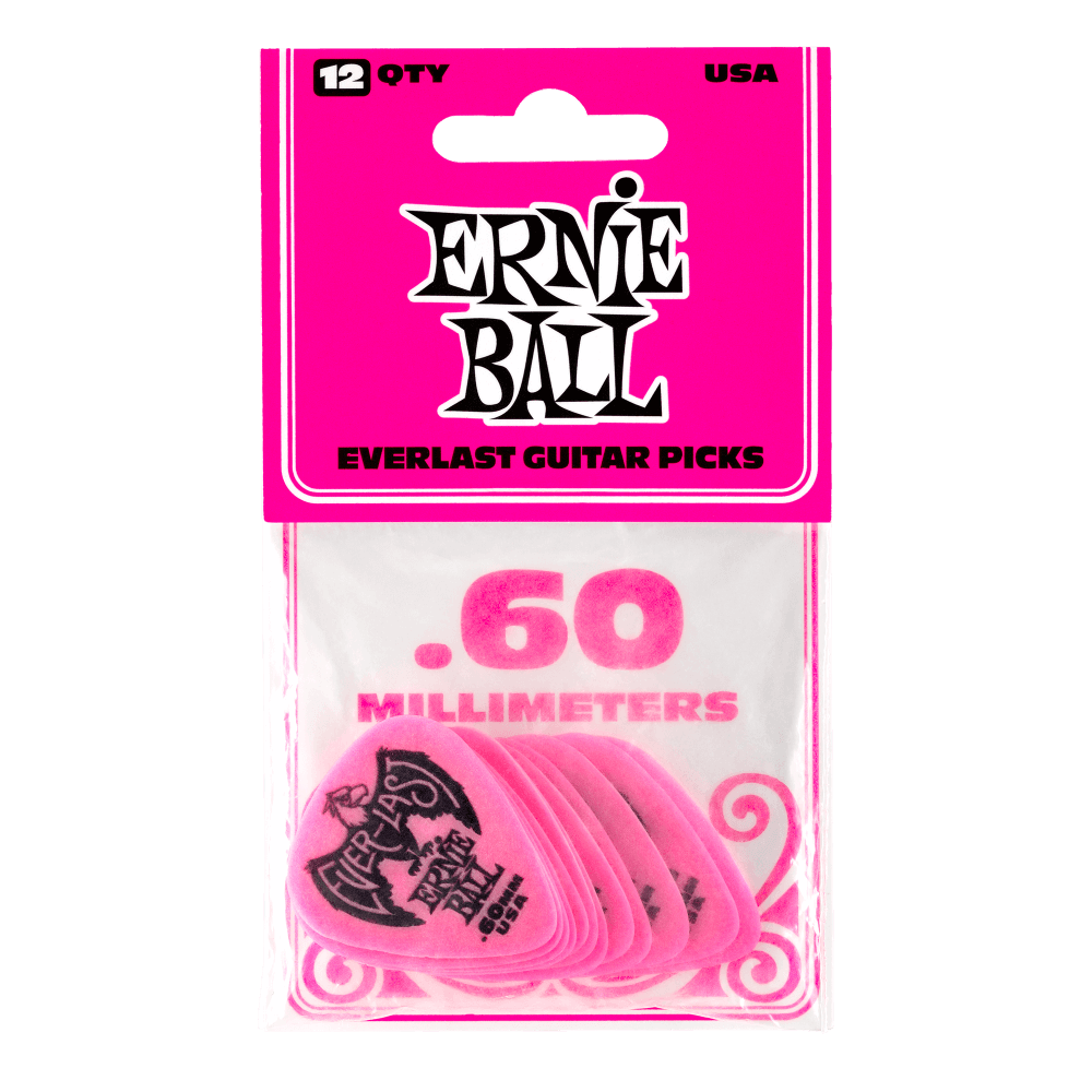 ERNIE BALL 9179 медиатор Everlast делриновый нескользящий, 0.60 мм, розовый. упаковка 12 шт