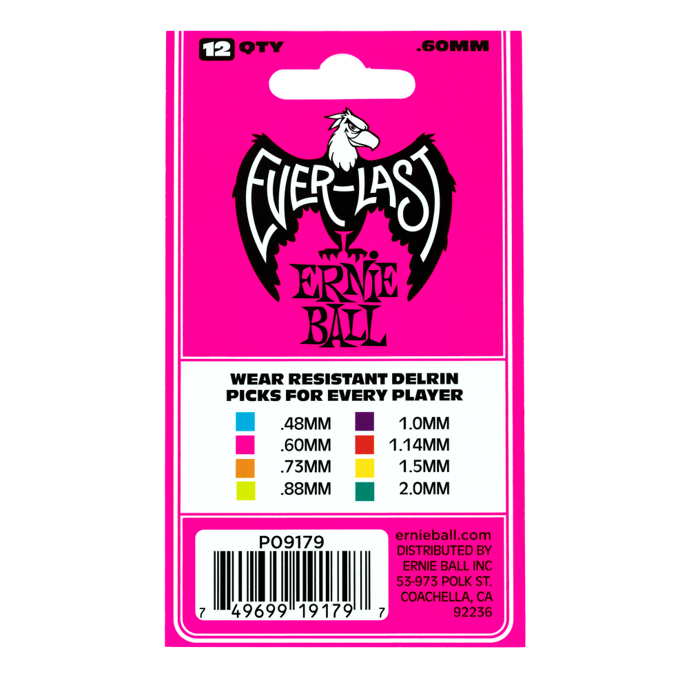 ERNIE BALL 9179 медиатор Everlast делриновый нескользящий, 0.60 мм, розовый. упаковка 12 шт
