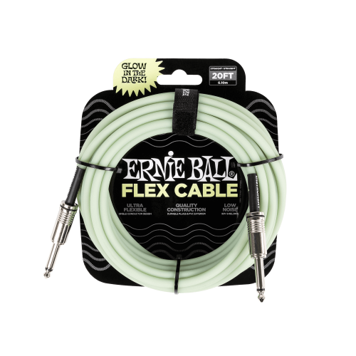 ERNIE BALL 6437 Кабель инструментальный, Flex, прямой/прямой джеки, 6 м, светится в темноте